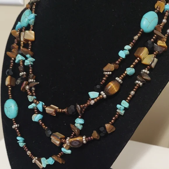 Turquoise and Brown Beaded Necklace - Picture 2 of 3